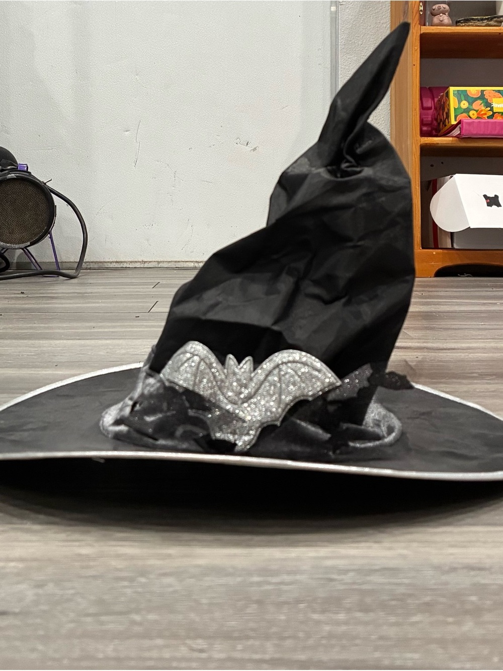 Morphe Black Witch Hat with Silver Glitter Bat Trim